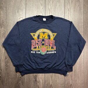 Vintage Michigan Wolverines 1989 Rose Bowl Logo 7 Crewneck Sweatshirt Small Blue